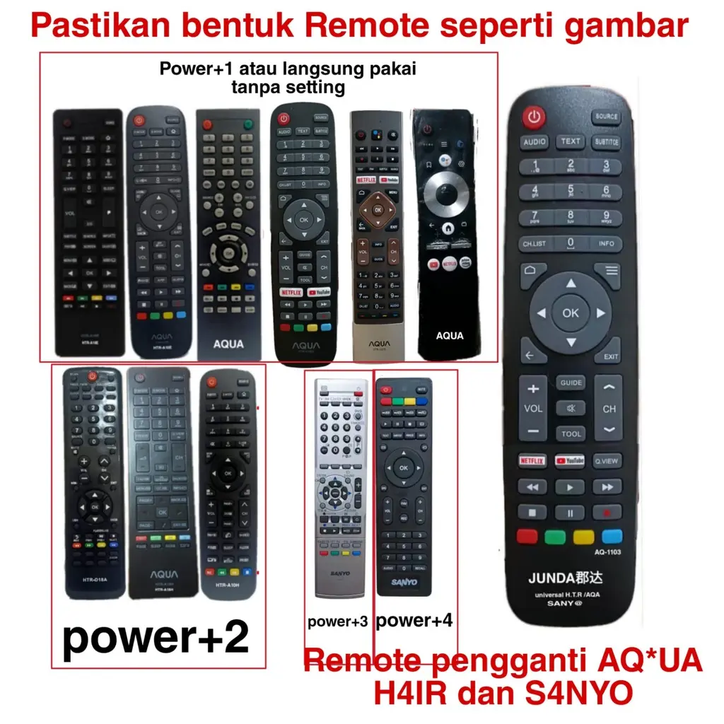 REMOTE TV LED SMART TV ANDROID HTR AQUA SANYO HAIER MEREK JUNDA AQ 1103 ORIGINAL JUNDA MULTI UNIVERSAL