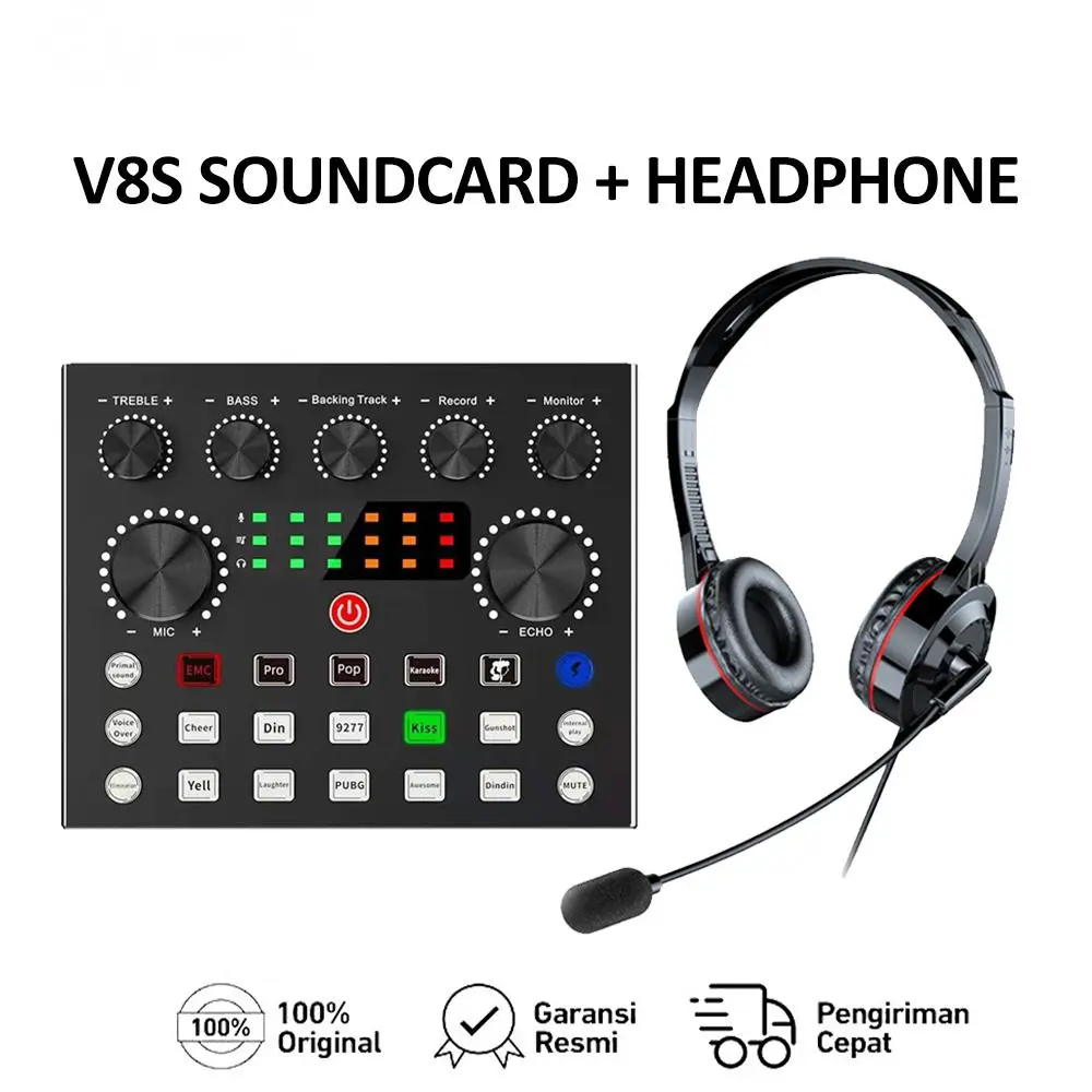 Bonkyo V8S sound card singing recording professional live broadcast equipment with live broadcast game headset headset Audio Kartu Earphone Laptop Microphone Peralatan