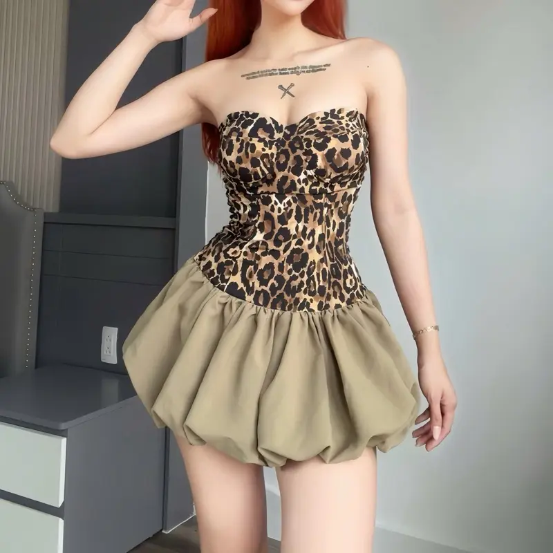 Đầm body bí nữ phồng họa tiết beo cá tính Lolystore dress women