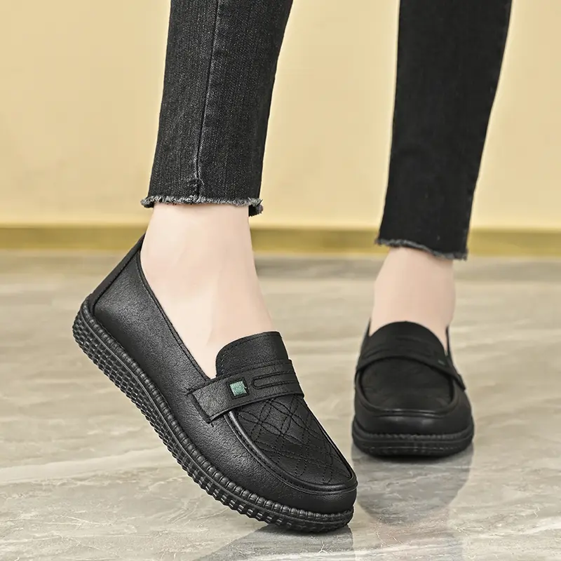 Sepatu Wanita Flat Shoes Wanita Kulit Korea Kulit Asli Fashion Terbaru Sepatu Kantor Elegan Nyaman Bernapas Ringan Kasual Karet 6