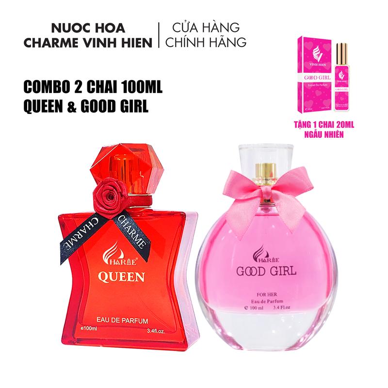 Combo 2 Chai Nước Hoa Charme GOOD GIRL 100ml Và QUEEN 100ml - Tặng 1 Chai 20ml - Cosmetic Xịt Thơm - H R V E