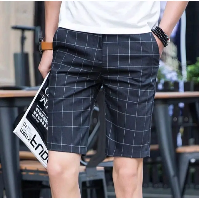 Celana Pendek Tartan Pria Murah Celana Elegan Karet Nyaman Shorts Santai Kotak Dewasa Motif Distro Kancing
