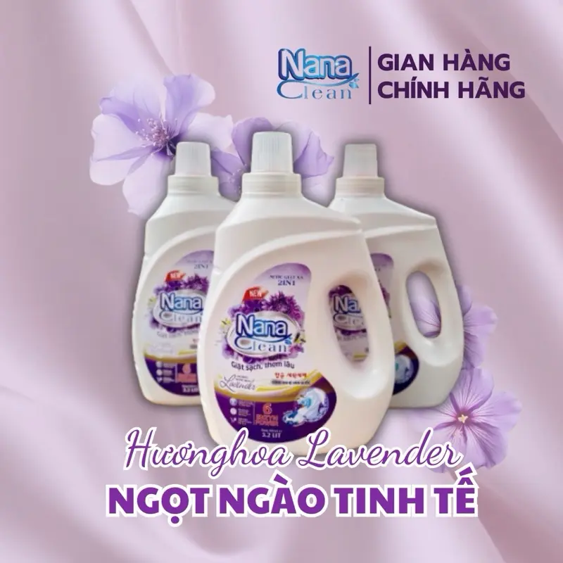 Combo 2 can 3.2lit  Nước giặt 2 in 1  Nana Clean giặt sạch, lưu hương đến 72 giờ an toàn cho da, giữ vải bền màu và mềm mại
