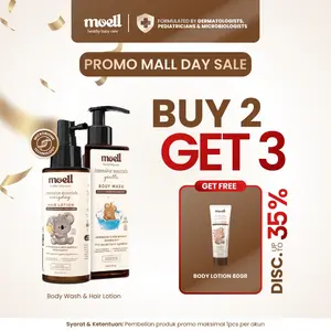 BELI 2 DAPAT 3 Moell Bundling - Hair Lotion 100gr & Body Wash 185gr FREE Body Lotion Mini 80gr- Menumbuhkan & Melebatkan Rambut Bayi & Anak - Formulasi Dokter - Panax Ginseng,Kemiri, Biotin - Skincare Bayi Dengan Microbiome Teknologi