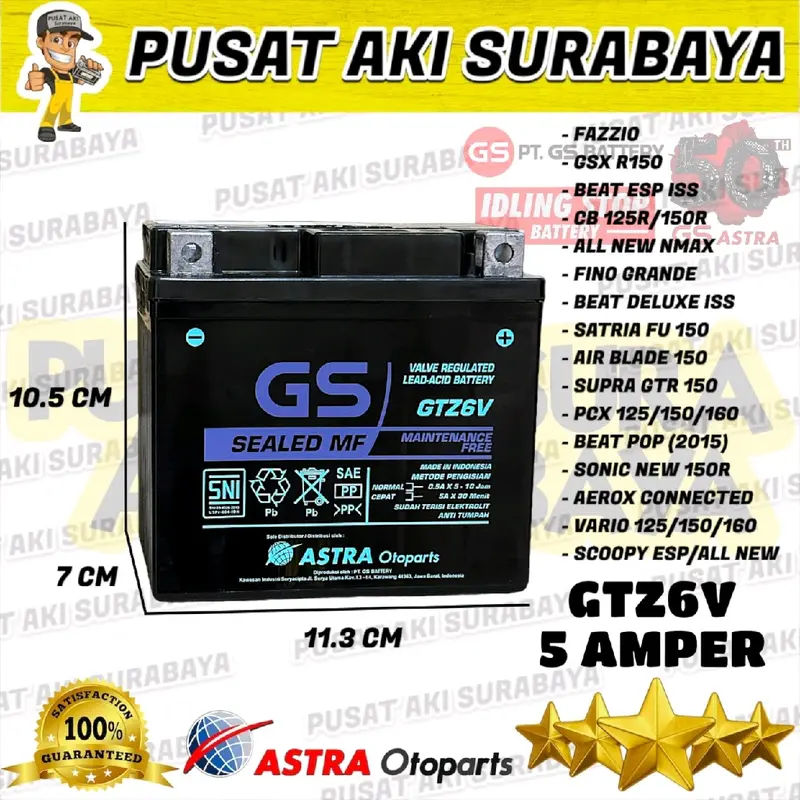 ASLI GS ASTRA GTZ6V ORIGINAL ACCU AKI KERING SEPEDA MOTOR YAMAHA ALL NEW NMAX LEXI MTZ6S YTZ6V 1