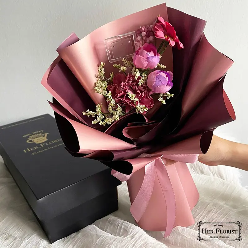 HER.FLORIST-NEW DESIGN [CARNATION] Single Soap & Dried Flower Bouquet / Buket Bunga Sabun Carnation / Bunga Kering / Bunga Artificial / Buket Bunga 0