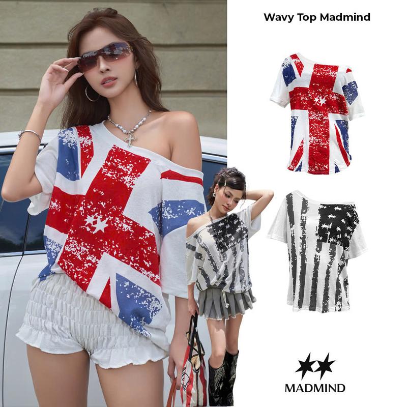 [ BẢN NÂNG CẤP ] MADMIND Áo Nữ Trễ Vai Thun Giấy (Xuyên Thấu Nhẹ) WAVY TOP - Áo Lệch Vai  Tay Ngắn Mùa Hè Đi Biển Màu Trắng Đen , Trắng Màu