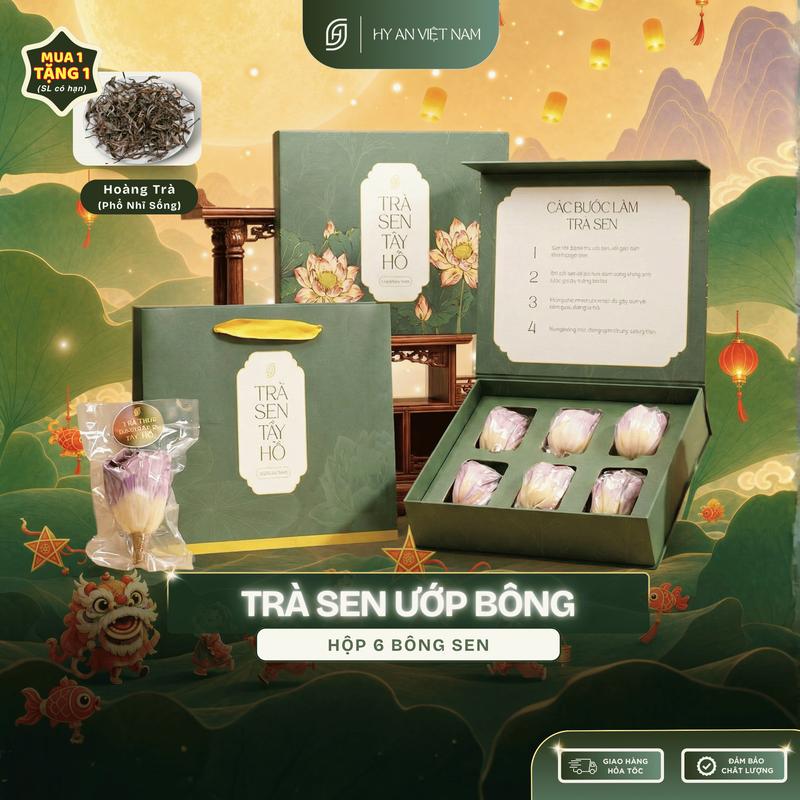 - Trà Ướp Bông Sen Tây Hồ Thượng Hạng - Quà Biếu Cao Cấp - Loại Hộp Gồm 6 Bông Nước Trà Thơm Ngon Đến Từ Hy An Chè Chua Tea Tra Trà Xanh Hữu Cơ Hộp Trà Tết