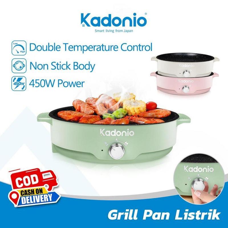 KADONIO Grill Pan BBQ Pan Frying Pan 22cm Non Stick Pan Double Fire Power BQ02 Electric Multifungsi Heater Cooker hodekt malaysia multicooker murah peri uk elektrik electric pan panci listrik mini multifunctional harley electric