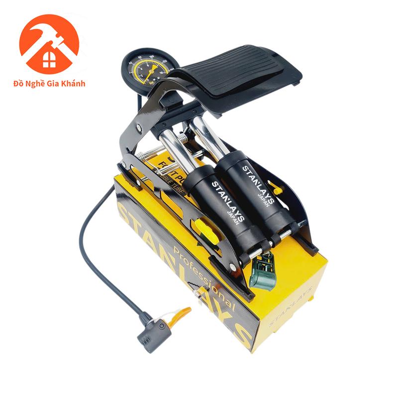 Bơm đạp chân 2 ty (pittong) Stanlays, dùng bơm xe máy, xe đạp