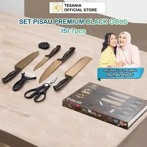[ISCHAINDYOFC] TEXANIA Set Pisau Tebal dan Tajam Premium Mata Pisau Tajam Stainless Steel isi 7pcs Warna Gold Lengkap dengan Alat Pengupas Buah
