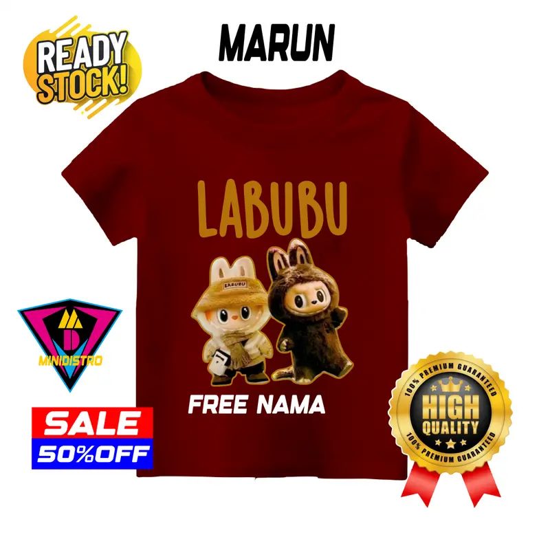 BAJU ATSAN ANAK FREE NAMA CASTEM LABUBU 1-6TH CATTON COMBAD KAOS ANAK CEWE COWO Katun Combed Distro Perempuan Cowok Katun Combed Laki-Laki Cotton 4