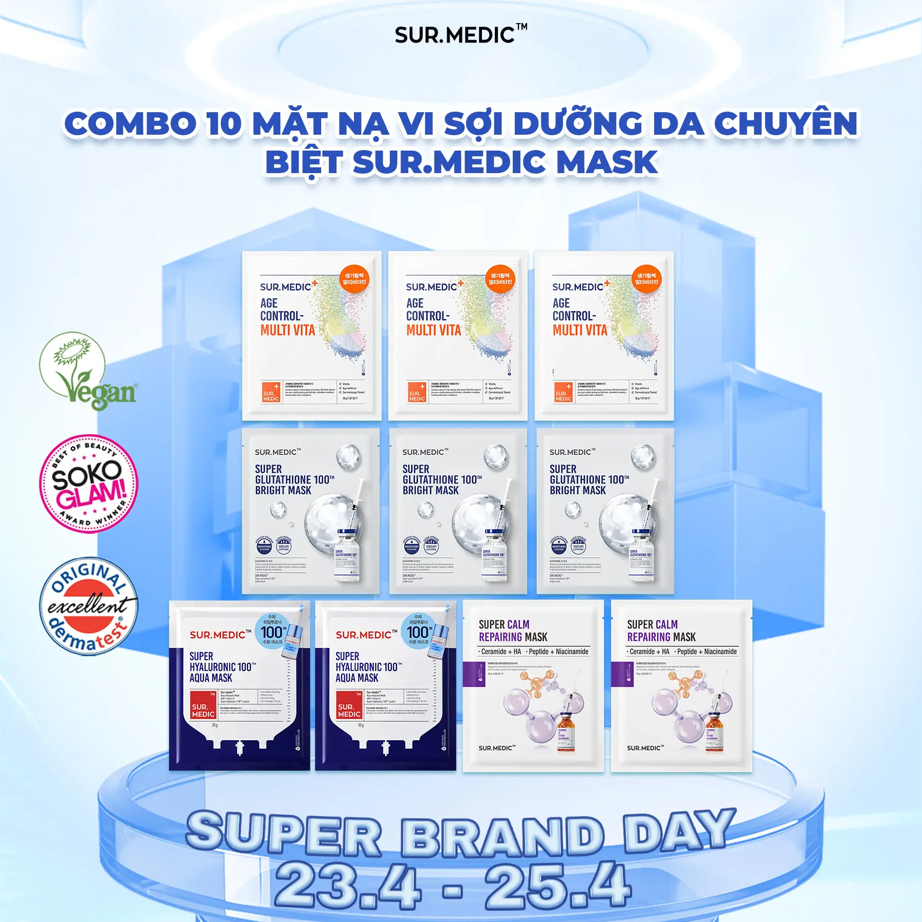 LIVE - Combo 10 Mặt Nạ Hỗ Trợ Dưỡng Da SUR.MEDIC Micro Fiber Mask 30g/miếng