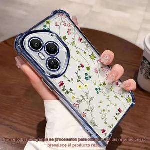 Funda a prueba de golpes con protección de cuatro esquinas para Honor 400/400 Lite / Pro, estilo mujer con pintura floral y bordes brillantes, funda transparente, brilla en la oscuridad.