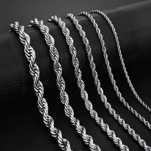 Kalung Titanium Rantai Tambang Silver Korea Anti Karat Selamanya - Model Choker Modern - Pria, Aksesoris