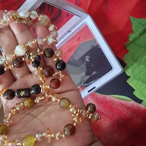 Gelang batu Naga Golden Healing Hematoid gradasi elastis untuk lengan kecil - jumbo premium gaya wanita korea