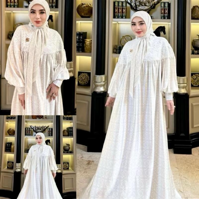 SHELLASAUKIA DRESS RAYA Cut Meyriska Bisa COD Gamis Swiss Set Hijab shellasaukia ORi Muslim Wanita 4