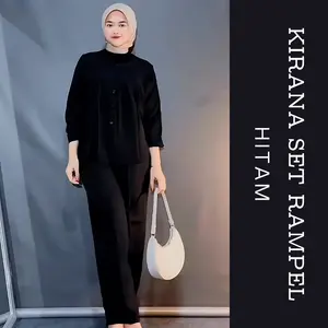 CLOTIVA Kirana One Set Shakila - Setelan Wanita Baju Celana Kantong Katun Muslim Panjang Dewasa Tunik Atasan Casual