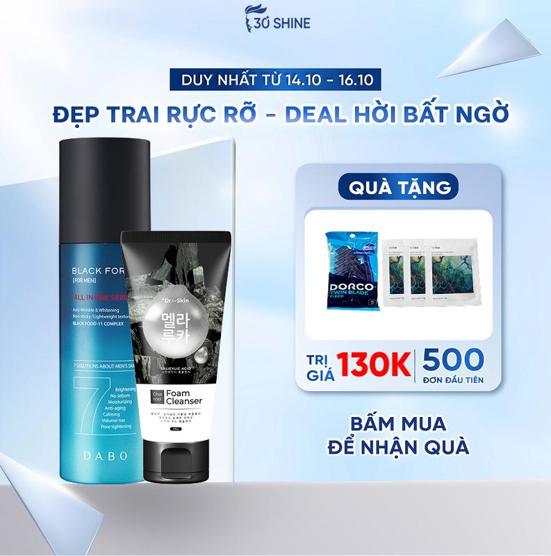 Combo Da Kiềm Dầu - Trắng Sáng Bật Tone - Cấp Ẩm:  Sữa rửa mặt than hoạt tính Drforskin Charcoal + kem dưỡng da Dabo By Dr.FORSKIN