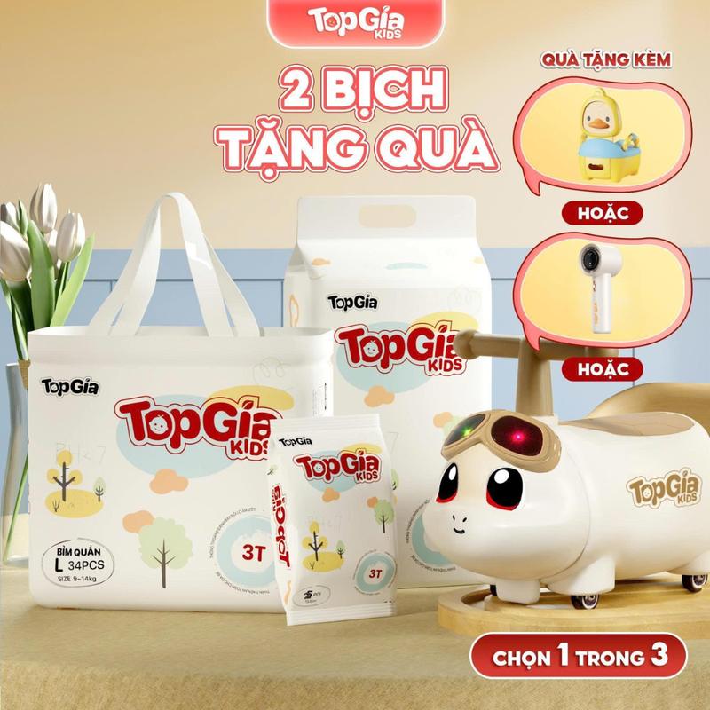  2 BỊCH  TẶNG QUÀ  Tã Bỉm cho bé bỉm TopGiaKids pH < 7 ngừa hăm đai chun đệm mây mềm mại co dãn 4 chiều thấm hút bề mặt khô thoáng size S đến XXXL cho bé từ 4-20kg kem  BO  