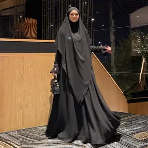 Jesi Achmad Fatima Set Gamis Dress Abaya Syari Lengan Brukat Bahan Ceruty Mix Lembut Mewah untuk Umroh Haji & Lebaran Kombinasi Motif Brukat Desain Elegan & Casual Kualitas Premium