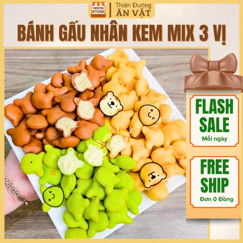 Bánh Gấu Nhân Kem 3 Vị - Bánh Gấu Nhân Kem Liên Hưng - Bánh Gấu Kem - Ăn Vặt Tuổi Thơ