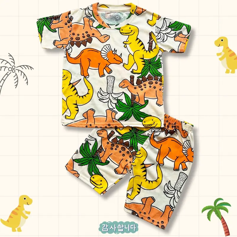 BIG SIZE SETELAN DINO COLORFUL CREAM FULLPRINT ANAK Minimalist Multicoloured 3