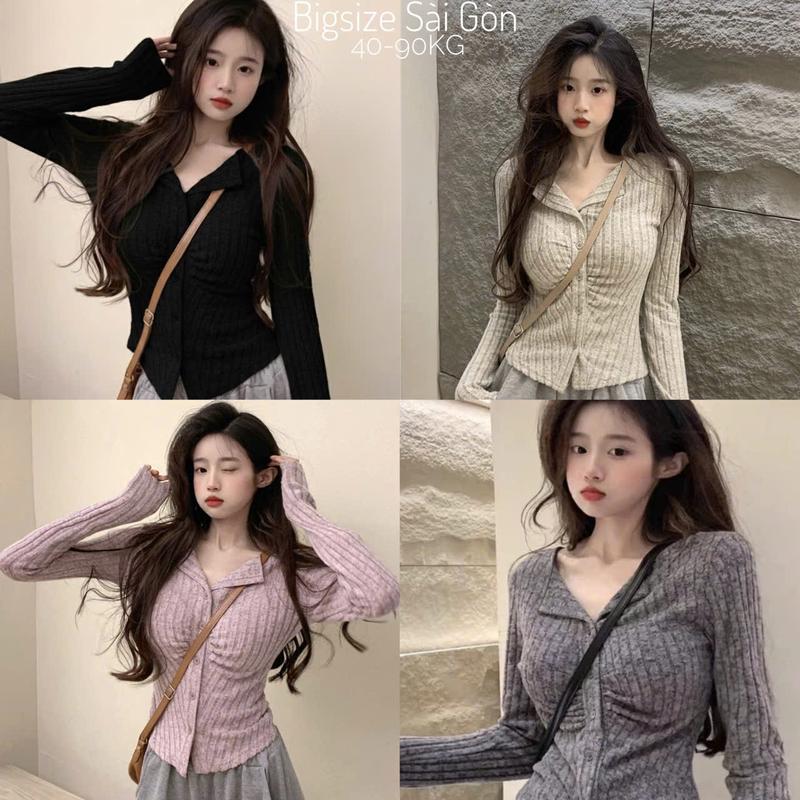 Áo Thun Nữ Tay Dải Phối Cúc Vải Len Qc Mềm Mịn Cao Cấp Thanh Lịch Bigsize 45–90kg Béo Xinh Shop - A.1665