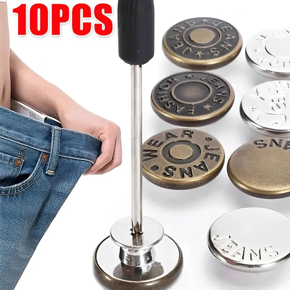 Butang Jeans Tanpa Kuku, 10 Keping / pek, Boleh Laras, Dengan Pemutar Skru, Untuk Seluar Pakaian dan Seluar, Butang Pemanjal Pinggang, 17mm, Aksesori Jahit, Gancu Pinggang, Sesuai untuk Jeans