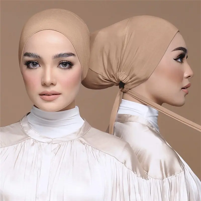 Solid Color Modal Inner for Hijab Elastic Strap Inner Base Hat Adjustable Bandana Inner Hijab Caps Soft Modal Full Cover Inner Ninja for Hijab Islamic Underscarf Bonnet TUTU