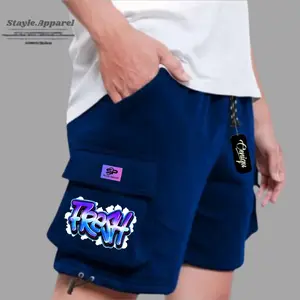 Celana Pendek Cargo Fleece 280 Bahan Lembut Adem Warna Navy Sablon FRESH Celana Cargo Pria Shorts Distro Katun Surfing Santai Pantai Dewasa Hitam Panjang Boxer