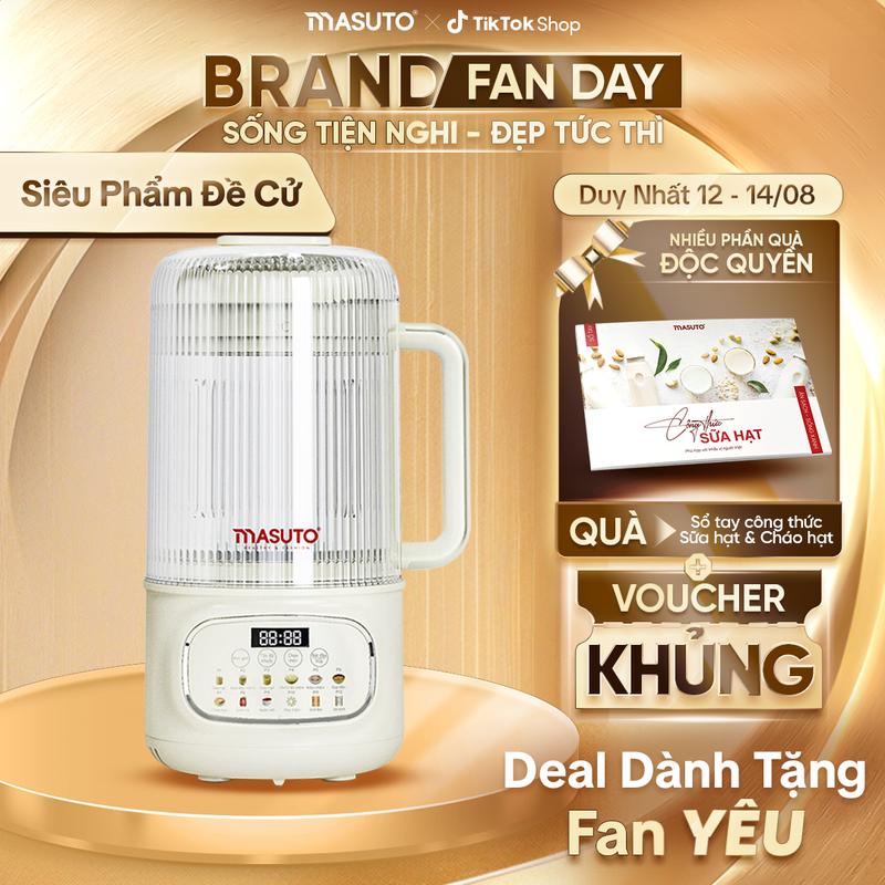 Máy làm sữa hạt thủy tinh Masuto - Bestseller - MSLovePlus - LD kết hợp thủy tinh cường lực, dung tích cực đại 1.200ml - Nấu nhiều hơn, chống trào tốt hơn Có thể Xay Sinh Tố