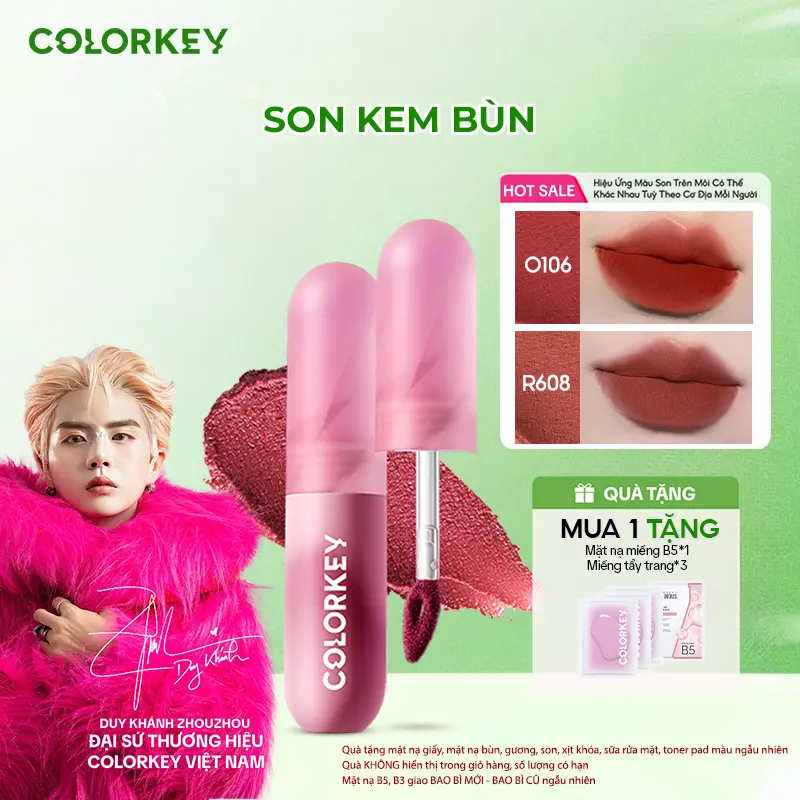 Son Kem Bùn COLORKEY Lip Mud Chất Son Mềm Mịn, Che Vân Môi Tốt, Màu Sắc Thời Thượng, Finish Nhung Lì Hot Hit 2g