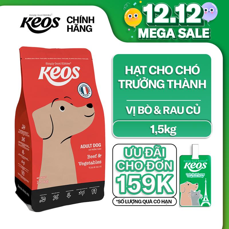  Thức ăn hạt cho chó trưởng thành Keos vị Bò & Rau Củ – dễ tiêu hóa hỗ trợ xương khớp  400g – 1.5kg  