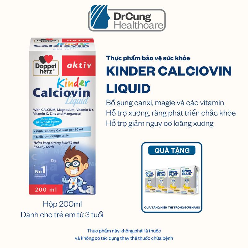 TPBVSK Doppelherz Kinder Calciovin Liquid Lọ 200ml hỗ trợ bổ sung canxi, D3, kẽm và các vitamin cho trẻ MUA 1 TẶNG 1 VỈ SỮA GROW PLUS CHUỐI 110ML (4 HỘP)