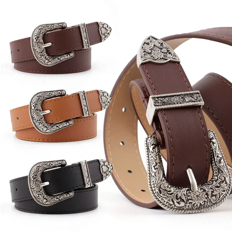 New Popular Carved Three-Piece Retro Casual Belt Versatile Trendy Belt for Women