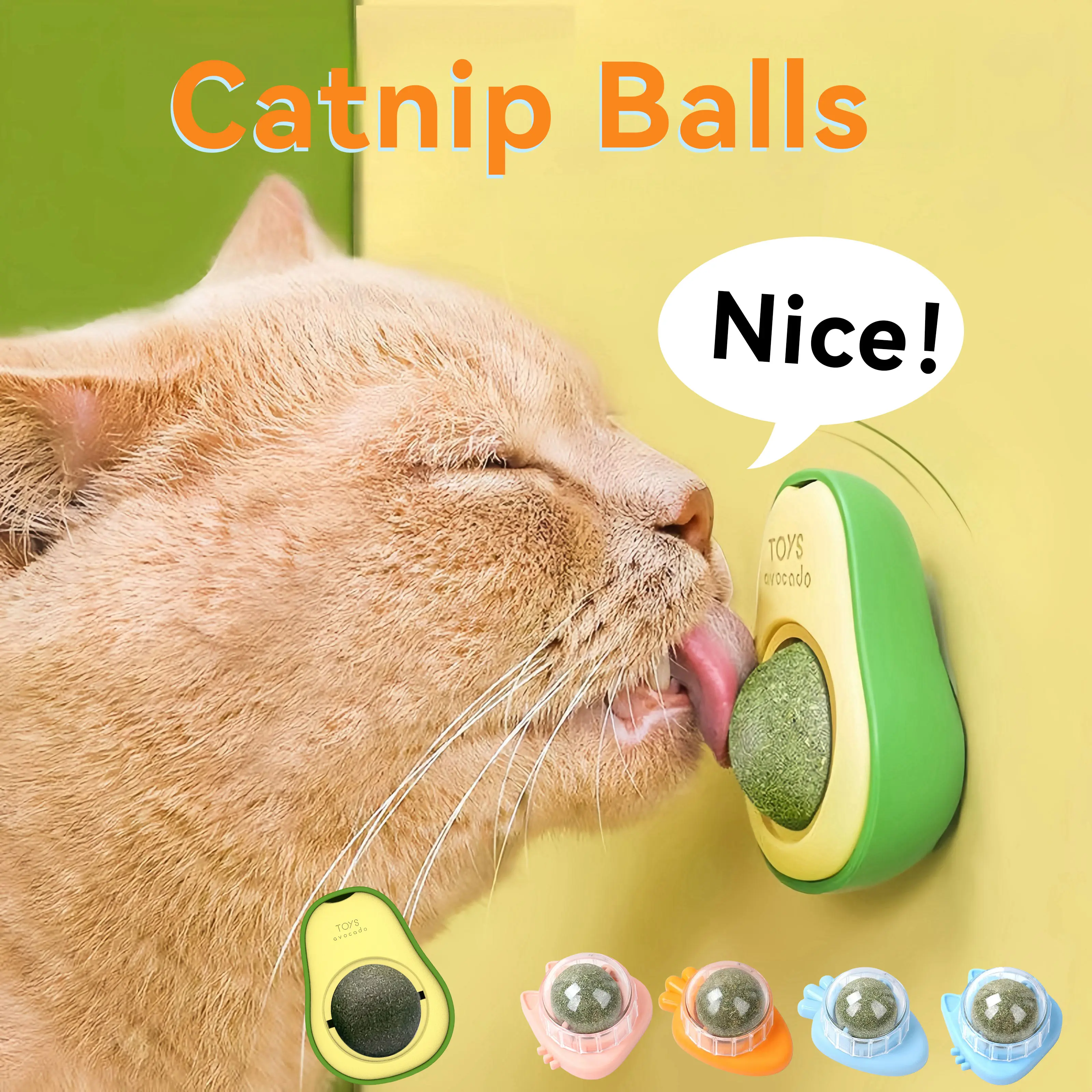 Catnip Ball Rotatable Wall Stick-on Ball Teeth Cleaning Cat Toy