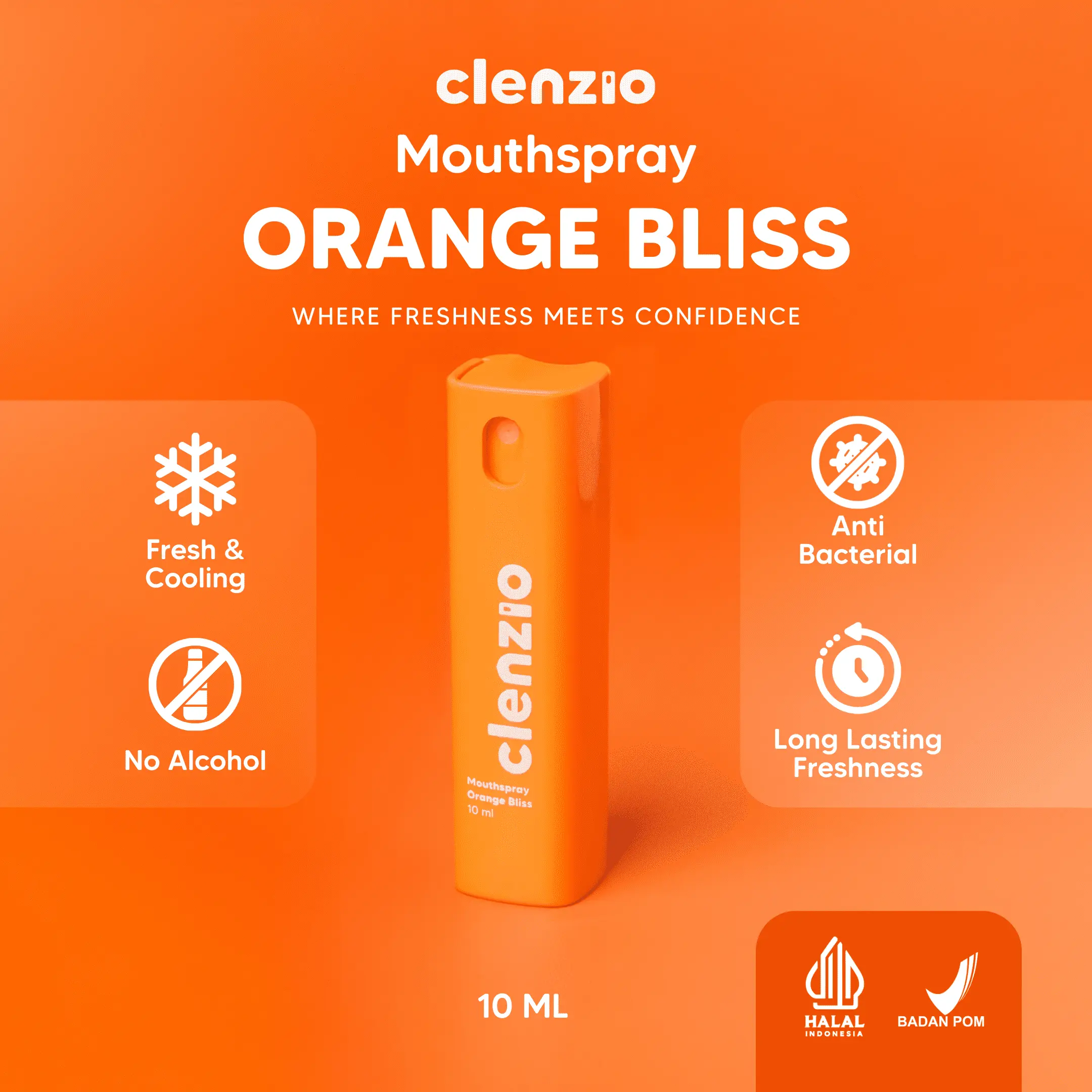 CLENZIO Orange Bliss Mouth Spray – Parfum Mulut Rasa Jeruk, Anti Bau Mulut, Pengharum & Penyegar Nafas Mulut