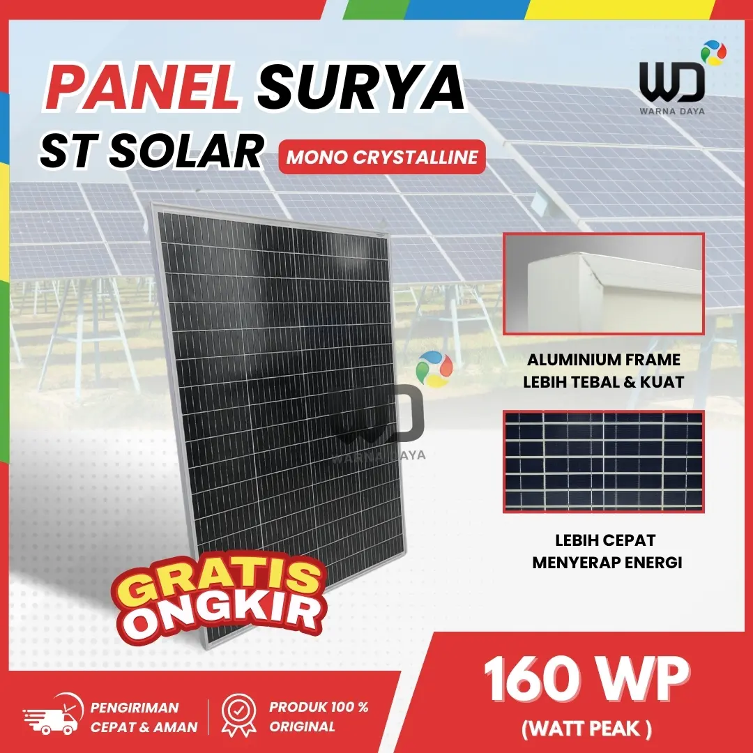 Panel Surya ST Solar 160WP MONOCRYSTALLINE Free Packing Kayu