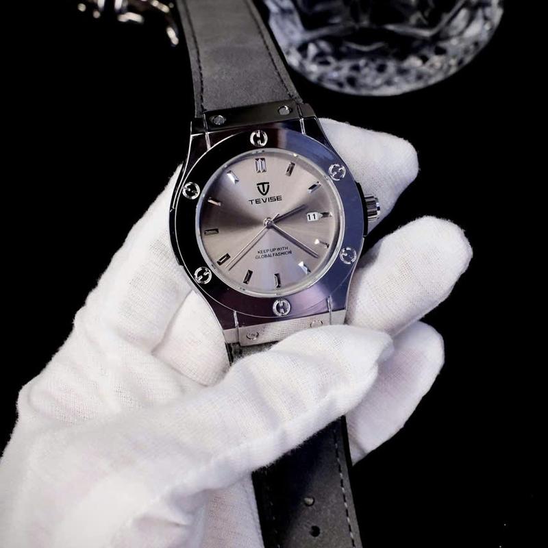 ĐỘC QUYỀN TÂN ĐỒNG HỒ Đồng hồ Tevise trơn dây da lộn xám lông chuột dây hương nước hoa máy quart