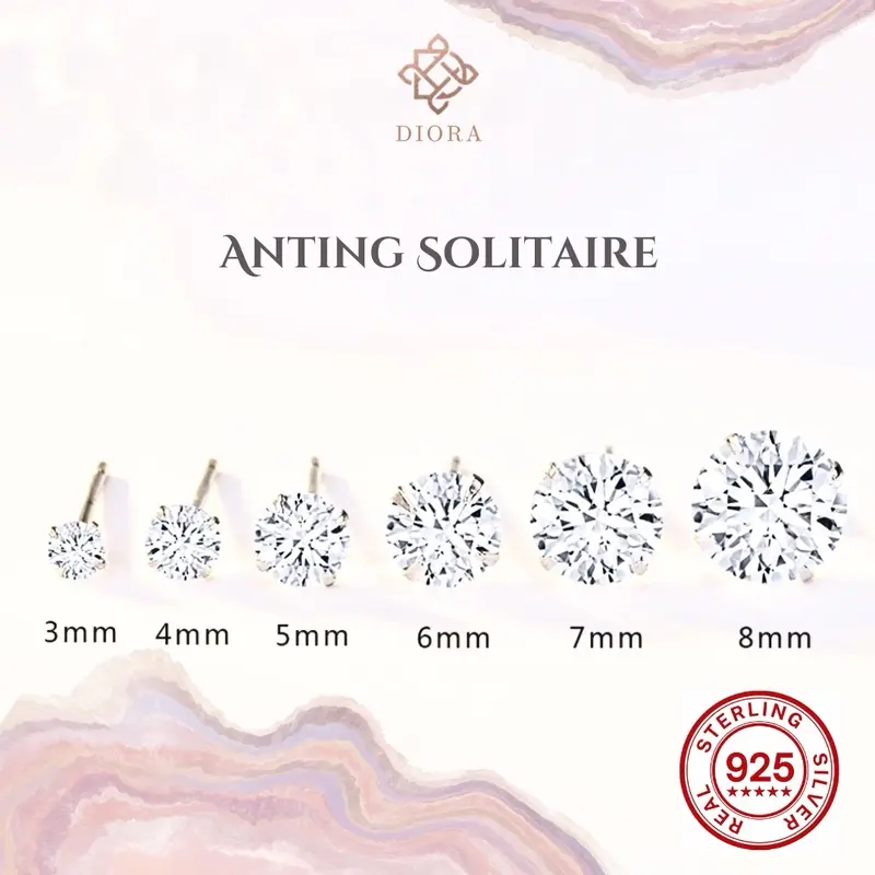 DIORA | Anting Solitaire Mata Satu size 5MM anting simple anting daily wear anting korean style anting perak sterling silver 925 100% Original 2