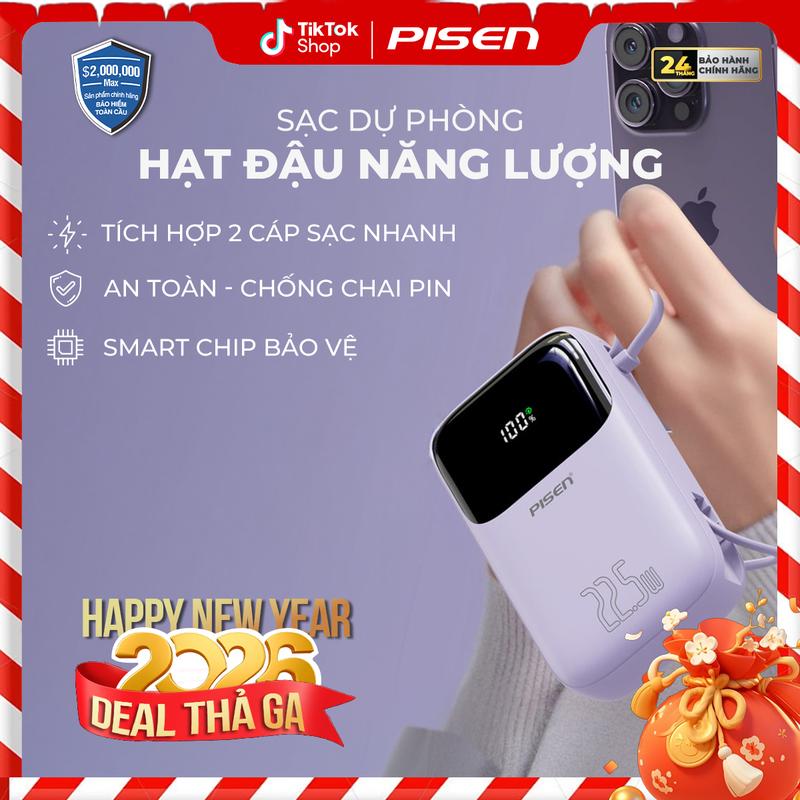   PISEN  Sạc Dự Phòng Tích Hợp Dây Sạc POWERLink 22.5W 30W Đa Dung Lượng 10000mAh 20000mAh | Sạc Nhanh 2 Chiều Chống Chai Pin Phù Hợp Tất Cả Các Dòng Android IOS | LS-DY268 TP-D087 TP-D088 | Bảo Hành 24 Tháng | Bảo Hiểm 2 Triệu Đô Toàn Cầu 