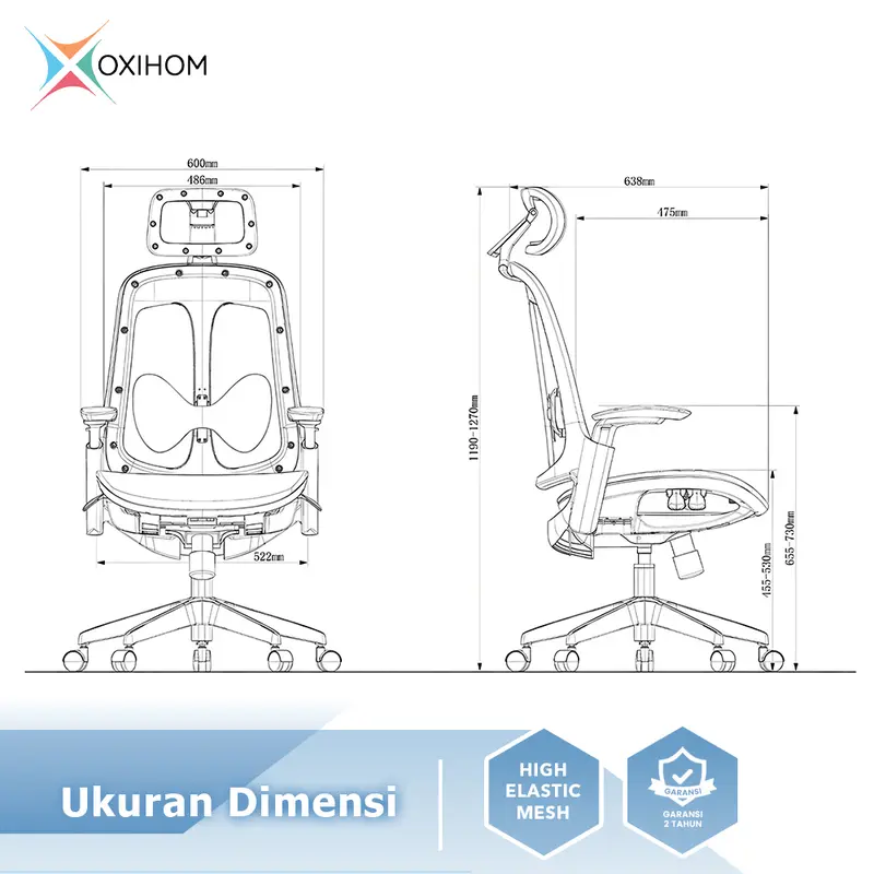 OXIHOM FM7217 Kursi Mesh Kursi Gaming Kursi Kantor dengan Foot Rest Nyaman Ergonomis Stylish untuk Produktivitas Kerja dan Kenyamanan Bermain yang Optimal Furniture Roda 1