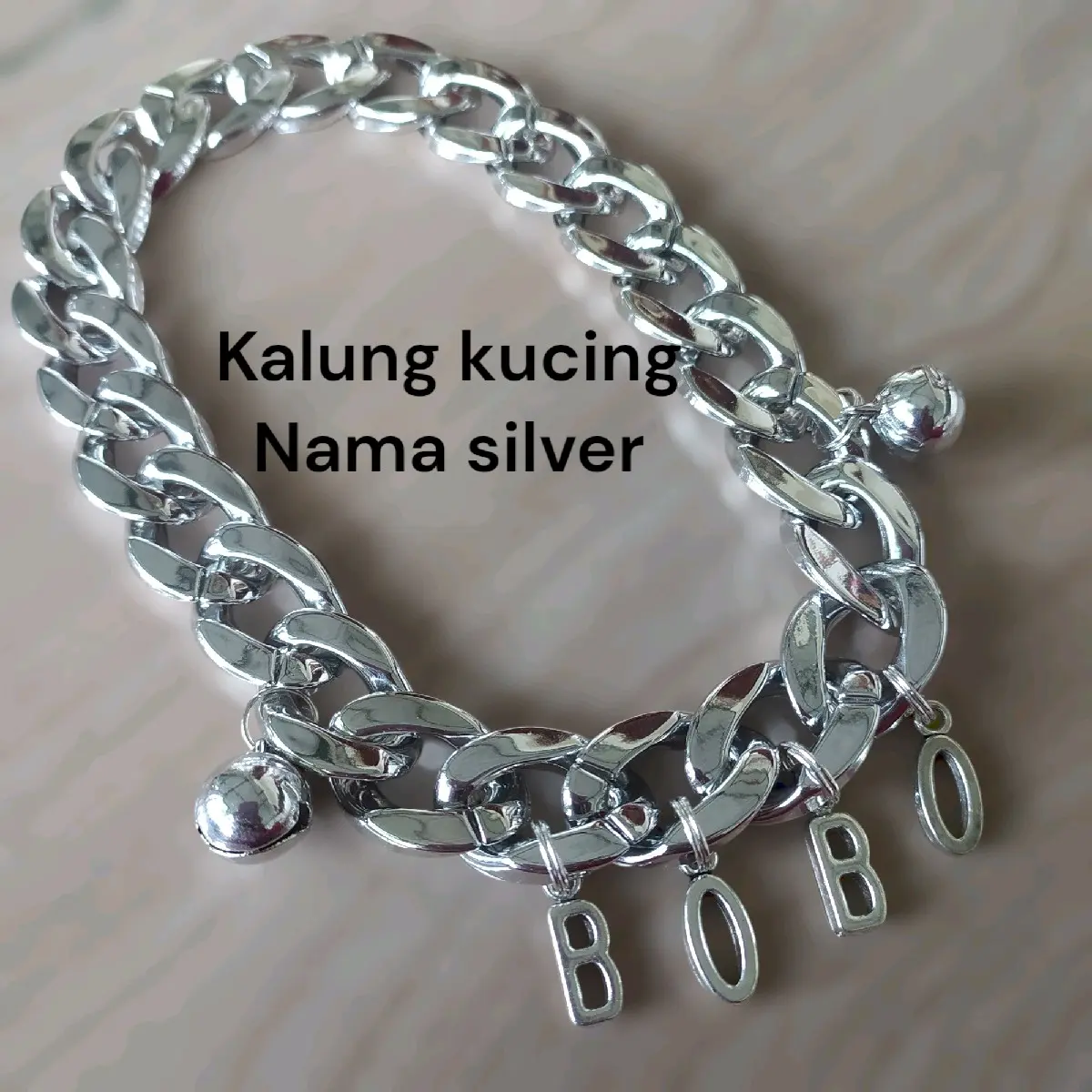 kalung kucing rantai dan nama warna silver