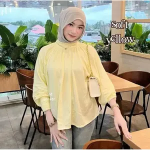 Leya Blouse Atasan Rayon Twill Premium Model High Neck & Balon