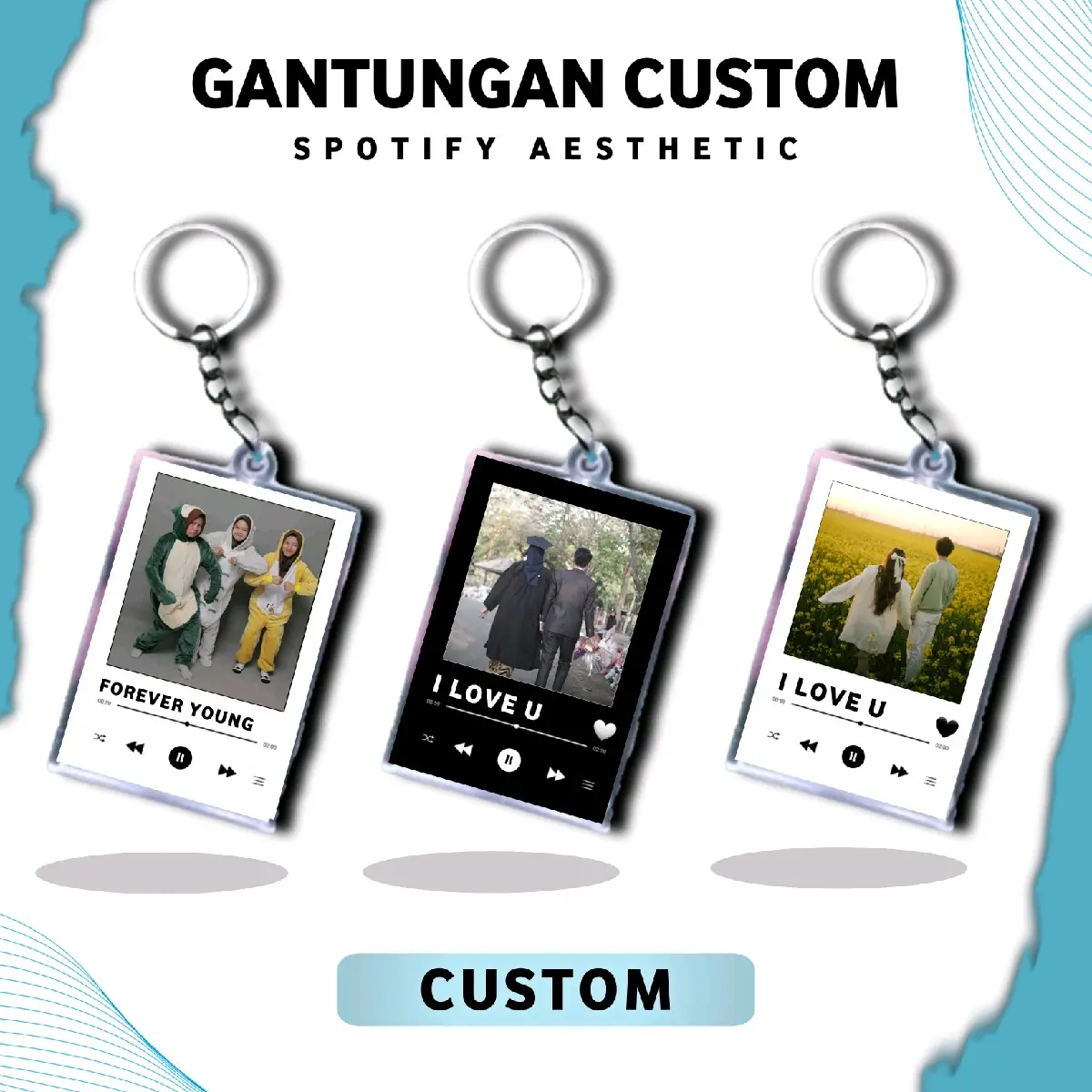 Gantungan Kunci Custom Aesthetic 2 Sisi - Bebas Request Gambar & Tulisan - Keychain