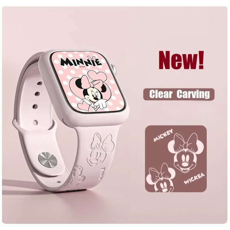 【 Strap+case】cartoon mouse Silicone WatchBand For Apple Watch s10 series 10 Soft replacement strap for iWatch 42mm 46mm Rubber smartwatch strap wearable accessories