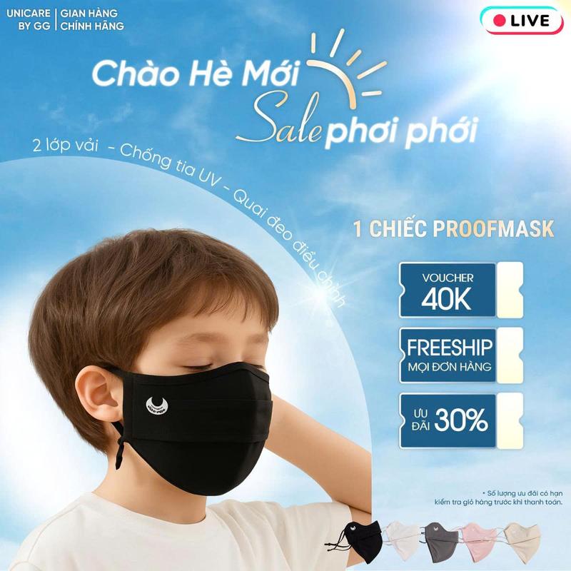 LIVE [Cho bé] Khẩu trang UV - Proof Kid Mask Chống Tia UV Unicare Vải Mềm Mịn Mát Thông Thoáng cho bé từ 4 - 12 tuổi
