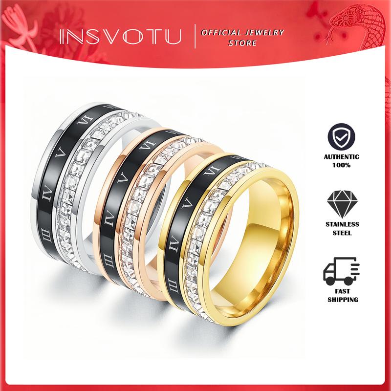 Nhẫn Thép Không Gỉ, Phụ Kiện Hợp Xu hướng Cho Nam, Nhẫn Chữ Số La Mã Khối Màu Cá Tính, Nhẫn Xoay, Quà Tặng Cho Phụ Nữ