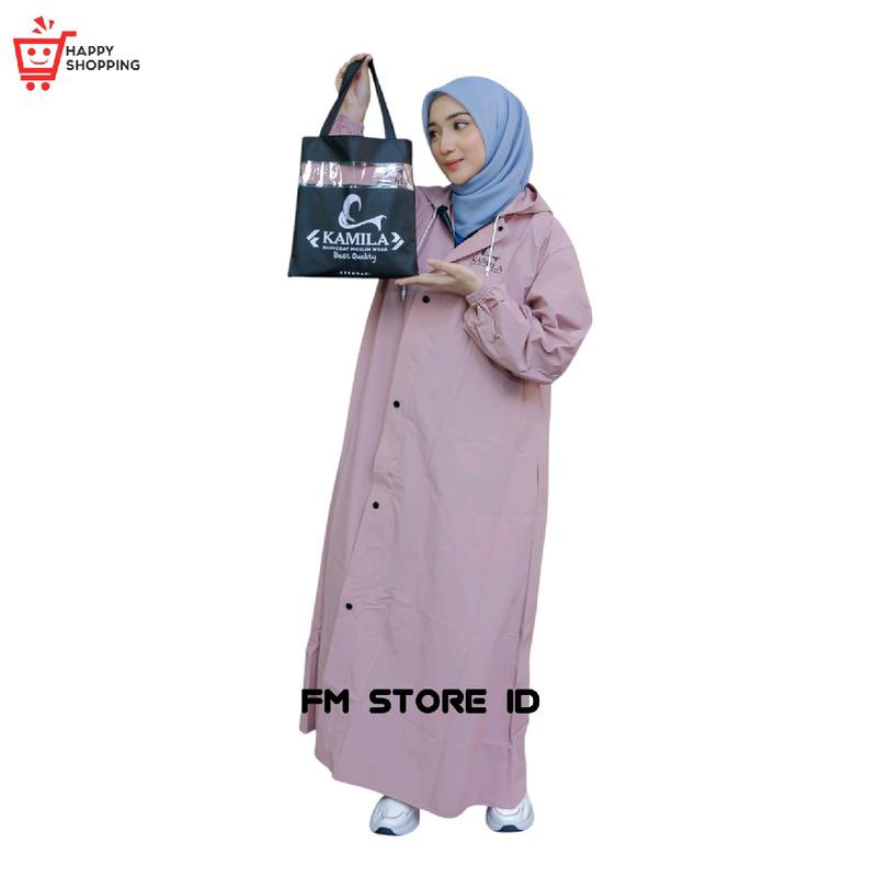 (KAMILA) jas hujan gamis muslimah bahan pvc 0,25 anti rembes best quality pink 3